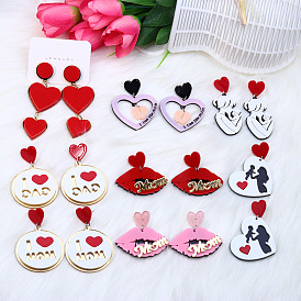 Mother's Day Acrylic Stitching Stud Earrings Fashion Personality Peach Heart Double Layer Mom Earrings Ear Jewelry Female