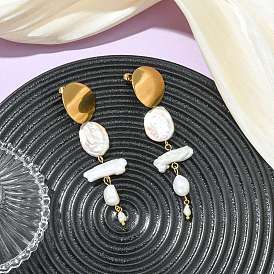 Серьги-гвоздики из натурального барочного жемчуга кеши с ядерными включениями, 304 из нержавеющей стали болтаться серьги