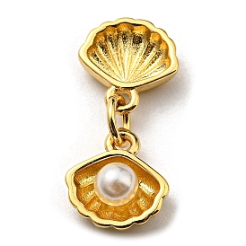 Brass Charms, with Plastic Imitation Pearls and Jump Ring, Long-Lasting Plated, Lead Free & Cadmium Free, Shell Charm