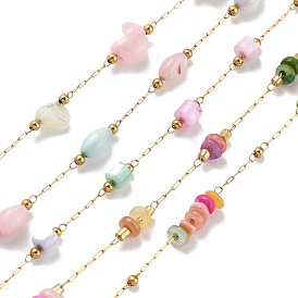 Цепи из ракушек и овальных бусин из нержавеющей стали, с 304 цепями из нержавеющей стали, ионное покрытие (ip), пайки, с катушкой