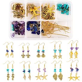 SUNNYCLUE DIY ocean Themed Earring Making Kits, include Alloy & 304 Stainless Steel Pendants, Gemstone Beads, Brass Earring Hooks, Mixed Shapes