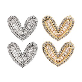 Rack Plating Heart Brass Stud Earrings, with Clear Cubic Zirconia, Cadmium Free & Lead Free, Long-Lasting Plated