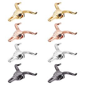 8pcs 4 Colors Brass Micro Pave Black Cubic Zirconia Beads, Cattle Skull
