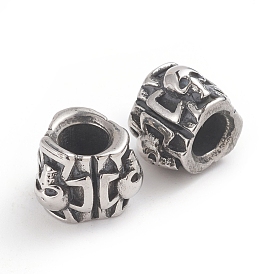 Halloween 304 Stainless Steel Beads, Large Hole Beads, Column with Skull Head