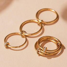 304 Кольца-манжеты из нержавеющей стали с прозрачными кубическими циркониями, золотистый/цвет нержавеющей стали/цвет золотистой и нержавеющей стали