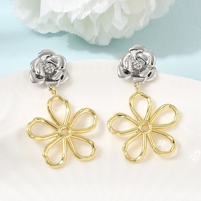 Brass Stud Dangle Earrings, Flower, Lead Free & Cadmium Free, Long-Lasting Plated, Rack Plating