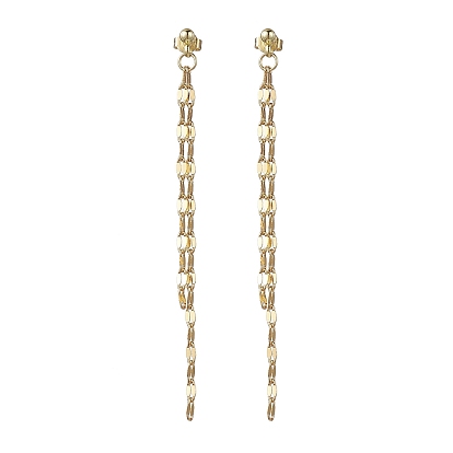 304 Stainless Steel Stud Earrings, Brass Dapped Chains Tassel Earrings