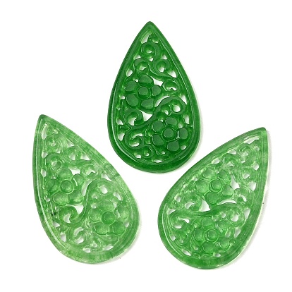 Подвески из натурального кварца с резьбой, слезинки, окрашенные