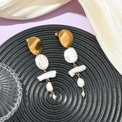 Серьги-гвоздики из натурального барочного жемчуга кеши с ядерными включениями, 304 из нержавеющей стали болтаться серьги