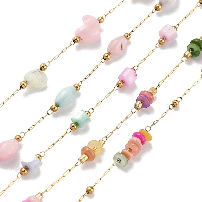 Цепи из ракушек и овальных бусин из нержавеющей стали, с 304 цепями из нержавеющей стали, ионное покрытие (ip), пайки, с катушкой