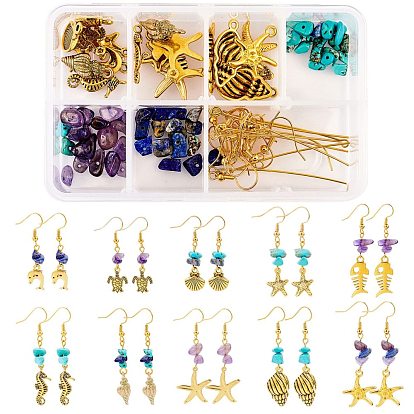 DIY ocean Themed Earring Making Kits, include Alloy & 304 Stainless Steel Pendants, Gemstone Beads, Brass Earring Hooks, Mixed Shapes