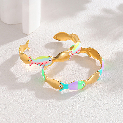 304 эмалированные браслеты-манжеты из нержавеющей стали для женщин, рыба, реальный 18 k позолоченный