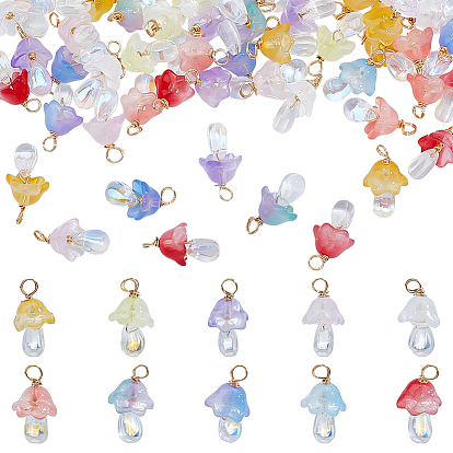 80 шт 10 цвета прозрачные стеклянные подвески, грибные прелести, с медной проволокой светло-золотистого цвета