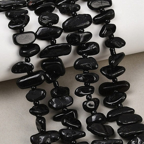 Натуральный черный турмалин бисер нитей, самородки, с бисером
