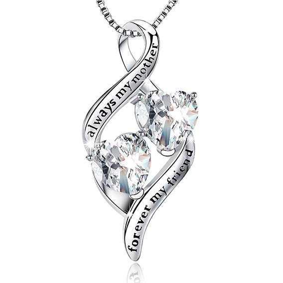 925 ожерелье из стерлингового серебра с двумя подвесками в форме сердца и прозрачными кубическими цирконами на день матери