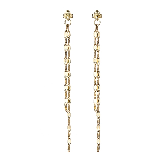 304 Stainless Steel Stud Earrings, Brass Dapped Chains Tassel Earrings