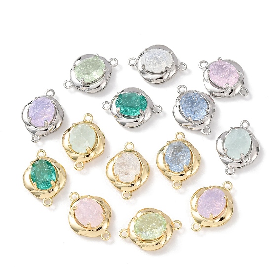 Подвески из латуни со стеклянным креплением, овальные связи, разноцветные