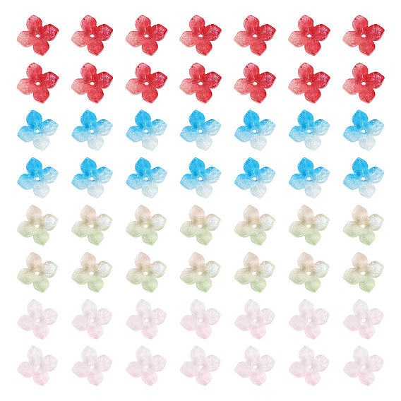 100Pcs Baking Paint and Golden Metal Enlaced Glass Beads, Flower