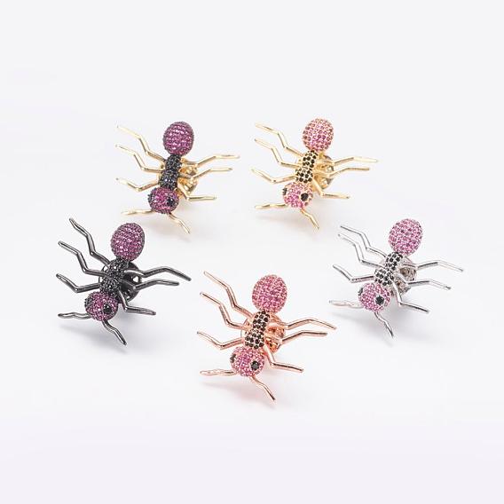 Brass Micro Pave Cubic Zirconia Brooches, Ant