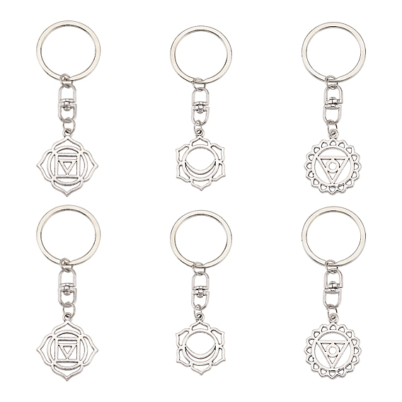 6 шт 3 стиль чакра сплав символ кулон брелки, кулон с украшением для автомобильной сумки, свадхистана/вишуддха/муладхара