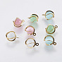 Cat Eye Charms, with Brass Finding, Round, Golden