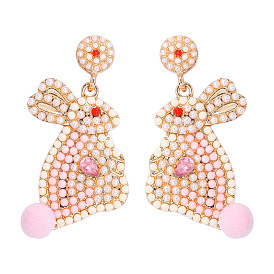 Cute Pearl Bunny Earrings with Fluffy Tail for Girls in Chinese Zodiac Year of Rabbit