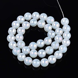 Гальванические стекляныне бусины, имитация нефрита, круглые, с покрытием AB цвета