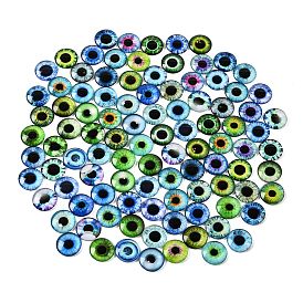 Printed Transparent Glass Cabochons, Half Round with Eye Pattern