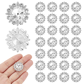 30 шт. пуговицы со стразами из сплава, 1-луночное, цветок