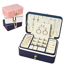 Retangle High Capacity PU Leather Jewelry Set Boxes with Rhinestone Clasps, Jewelry Organizer Case with Removable Tray, for Rings, Earrings, Bracelets Storage