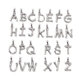304 Stainless Steel Pendants, Bamboo Style, Stainless Steel Color, Letter Charm