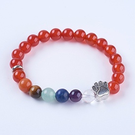 Chakra bijoux, bracelets élastiques de pierres précieuses naturelles, avec les accessoires en alliage, empreintes de chien