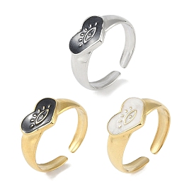 Ion Plating(IP) 304 Stainless Steel Enamel Heart with Eye Cuff Finger Rings, Open Rings for Women