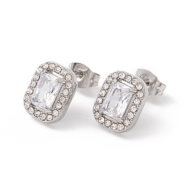 Прямоугольные серьги-гвоздики с кубическим цирконием и стразами, нержавеющая сталь с цветным покрытием 304 украшения из нержавеющей стали для женщин