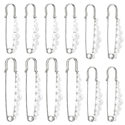 12 pcs 3 broches en alliage de style, avec de l'acrylique perle des perles d'imitation, ronde