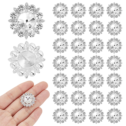 30 шт. пуговицы со стразами из сплава, 1-луночное, цветок