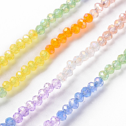 Transparent 7 Colors Electroplate Glass Beads Strands, Segmented Multi-color Beads, AB Color Plated, Faceted Abacus