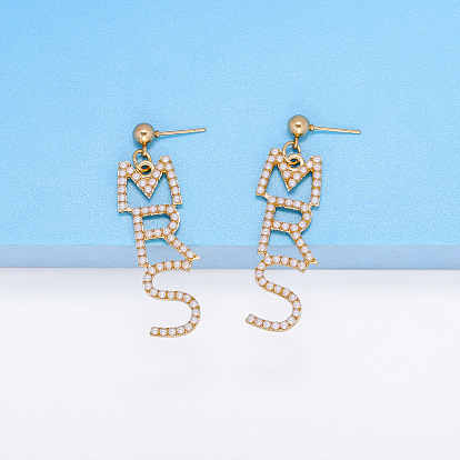 Fashionable Alloy Pearl Letter MRS Earrings for Women Street Style Jewelry
