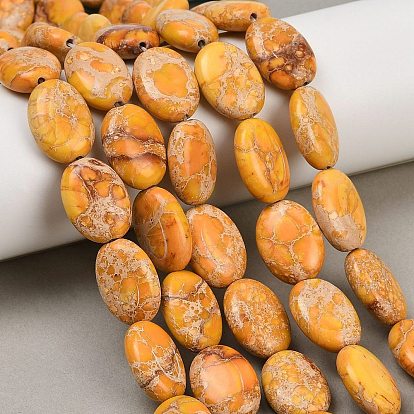 Нити бусин из окрашенного натурального регалита/императорской яшмы/морского осадка яшмы, Плоско-овальные