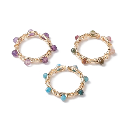 Открытое кольцо-манжета круглой формы с бусинами из смешанных драгоценных камней, украшения из медной проволоки для женщин