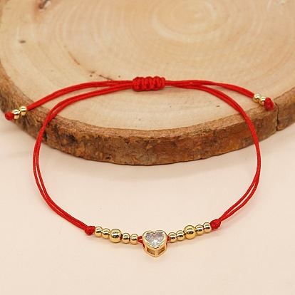 Red Bracelet with Unique Water Diamond Heart Gold Star Beads and Twisted Rope Design