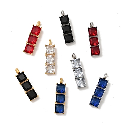 316 Surgical Stainless Steel Micro Pave Cubic Zirconia Pendants, Rectangle