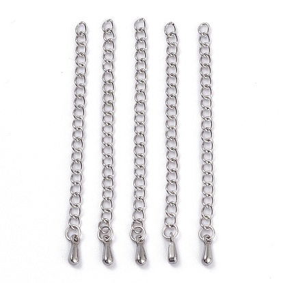Stainless Steel Chain Extender, Teardrop Charms, 59x3mm, Hole: 2mm