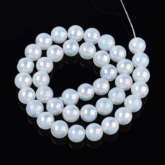 Гальванические стекляныне бусины, имитация нефрита, круглые, с покрытием AB цвета