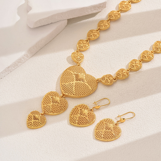 Элегантные комплекты из ожерелья и серег с полым сердцем в ближневосточном сплаве для женщин