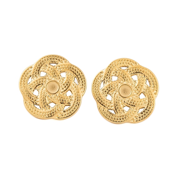 Ion Plating(IP) 304 Stainless Steel Stud Earring Findings, Cabochon Settings, Flower