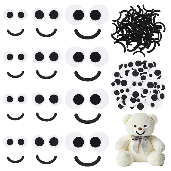 120Pcs 3 Styles Mouth Felt Crafts, with 120 Pairs Eye Felt Cabochons