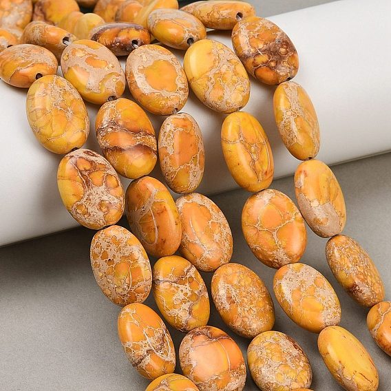 Нити бусин из окрашенного натурального регалита/императорской яшмы/морского осадка яшмы, Плоско-овальные