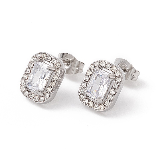 Прямоугольные серьги-гвоздики с кубическим цирконием и стразами, нержавеющая сталь с цветным покрытием 304 украшения из нержавеющей стали для женщин