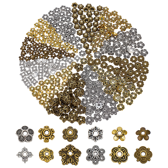 360 шт 12 стили тибетский стиль сплава бусины цветочные колпачки